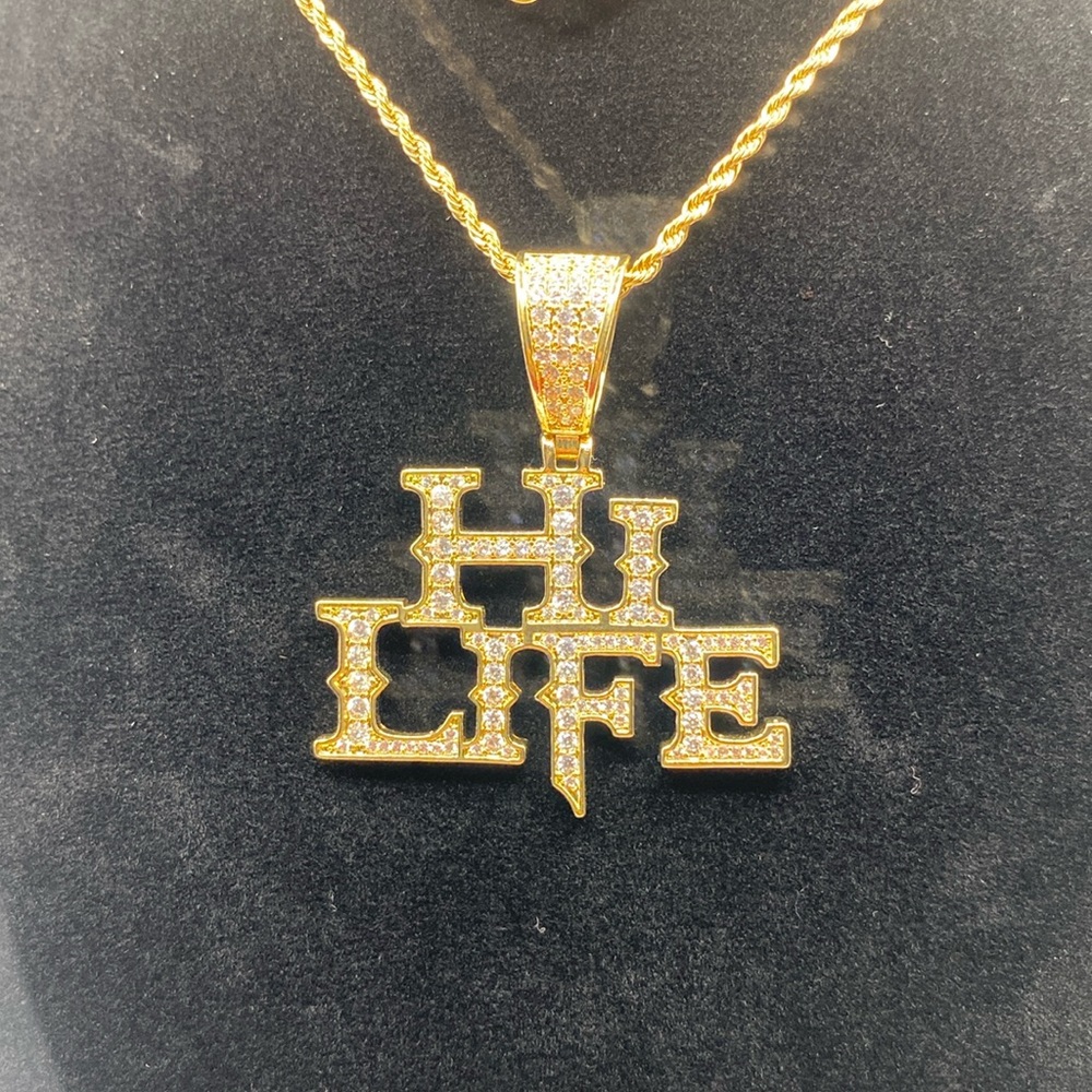 Hi Life | 14k Gold | High End CZ Pendant w 22’ Gold Rope Chain